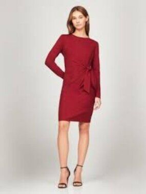 Tommy Hilfiger Long-Sleeve Knotted Stretch Dress Rouge Size XS